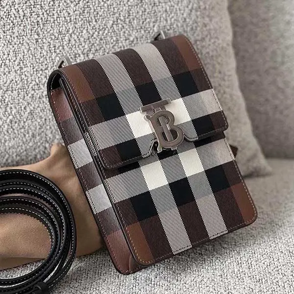 Túi Đeo Chéo Burberry Check Print Leather Robin Bag Birch Brown 80357791 Màu Nâu D-HH - Túi xách - Vua Hàng Hiệu