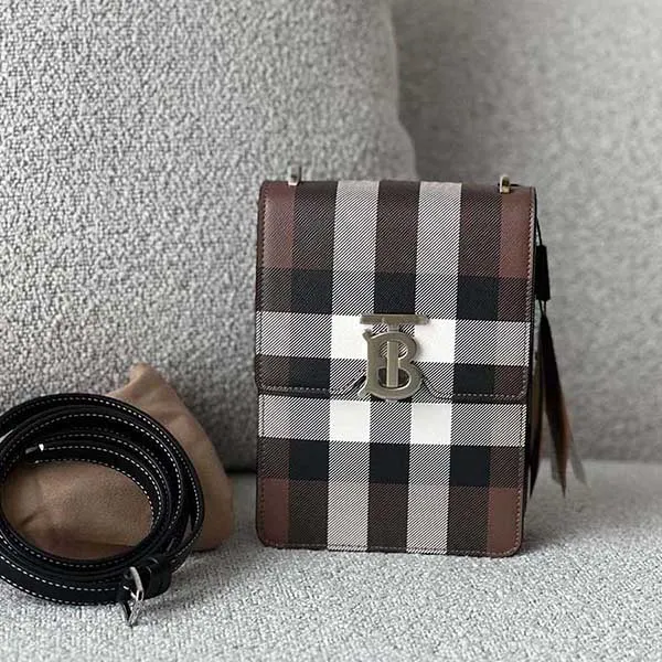 Túi Đeo Chéo Burberry Check Print Leather Robin Bag Birch Brown 80357791 Màu Nâu D-HH - Túi xách - Vua Hàng Hiệu