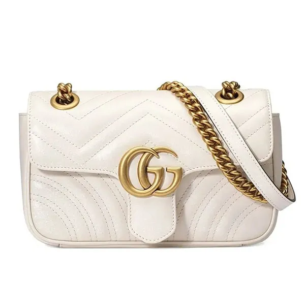 Túi Đeo Chéo Nữ Gucci GG Marmont Matelassé Leather Mini Bag Màu Trắng