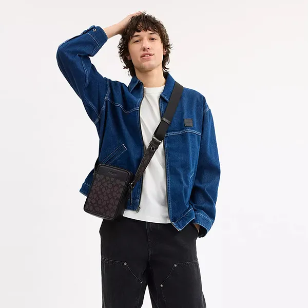 Túi Đeo Chéo Nam Coach Sullivan Crossbody Bag In Signature Canvas CAT78 Màu Nâu Đen