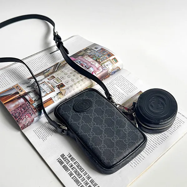 Túi Đeo Chéo Nam Gucci Monogram Pattern Shoulder Bag Màu Đen Xám - Túi xách - Vua Hàng Hiệu