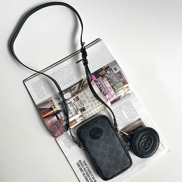 Túi Đeo Chéo Nam Gucci Monogram Pattern Shoulder Bag Màu Đen Xám - Túi xách - Vua Hàng Hiệu
