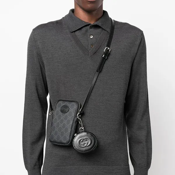 Túi Đeo Chéo Nam Gucci Monogram Pattern Shoulder Bag Màu Đen Xám - Túi xách - Vua Hàng Hiệu
