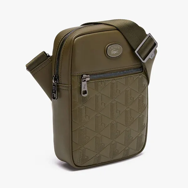 Túi Đeo Chéo Nam Lacoste Embossed Monogram Vertical Satchel NH4486MR N62 Màu Xanh Rêu