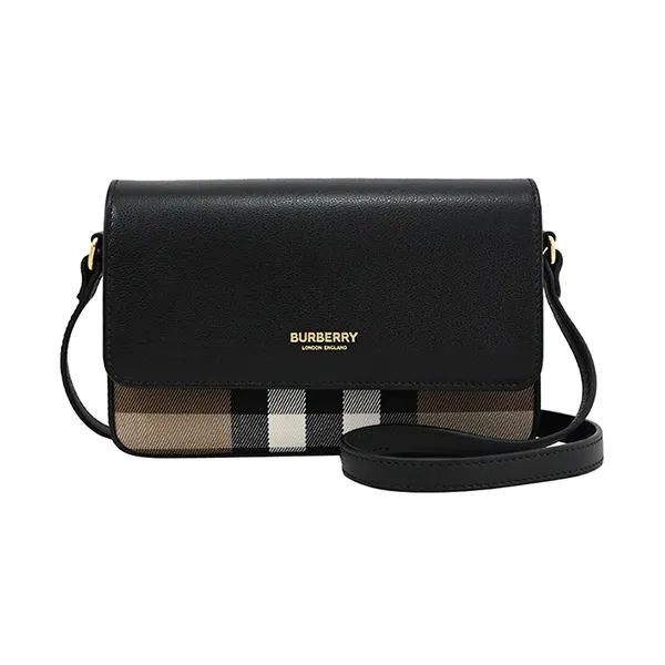Túi Đeo Chéo Nữ Burberry Hampshire Check Print Canvas Splicing Crossbody Bag Black Màu Đen Kẻ