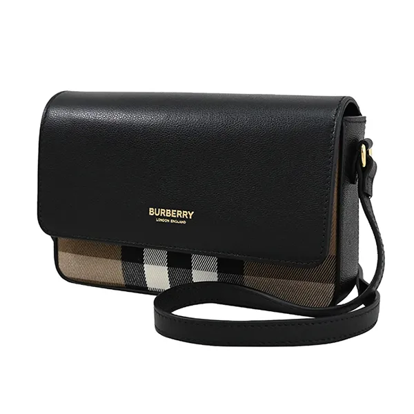 Túi Đeo Chéo Nữ Burberry Hampshire Check Print Canvas Splicing Crossbody Bag Black Màu Đen Kẻ