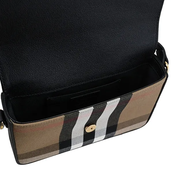 Túi Đeo Chéo Nữ Burberry Hampshire Check Print Canvas Splicing Crossbody Bag Black Màu Đen Kẻ