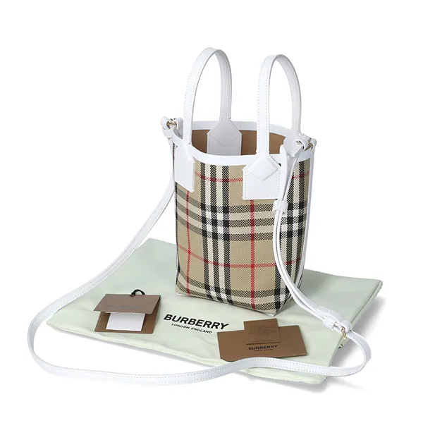 Túi Đeo Chéo Nữ Burberry Mini London Canvas Shoulder Bag Màu Be Phối Trắng - Túi xách - Vua Hàng Hiệu