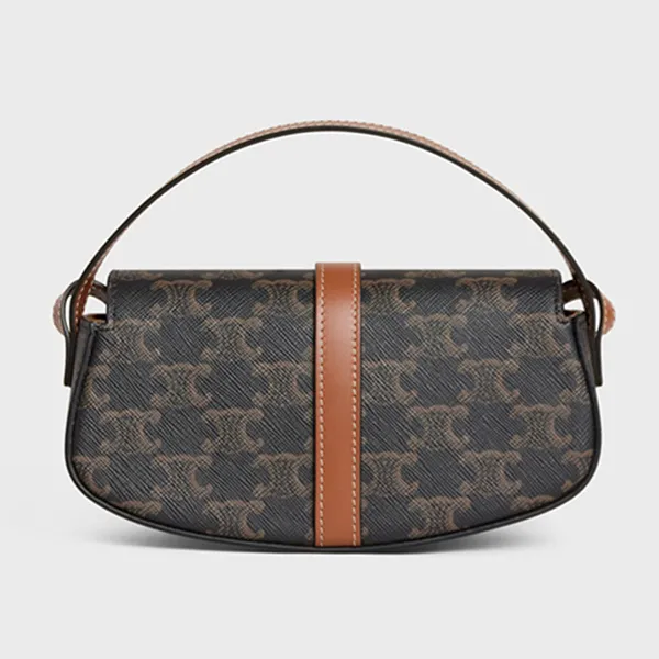 Túi Đeo Chéo Nữ Celine On Strap Tabou In Triomphe Canvas And Calfskin Tan Màu Nâu Đen - Túi xách - Vua Hàng Hiệu
