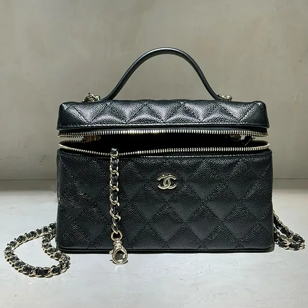Túi Đeo Chéo Nữ Chanel 25C Long Vanity Caviar Bag Màu Đen