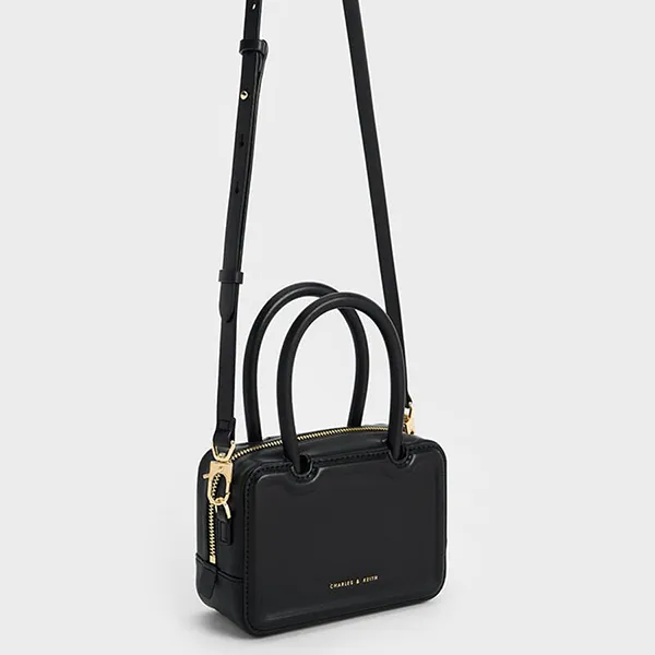 Túi Đeo Chéo Nữ Charles & Keith Perline Elongated Top Handle Bag Black CK2-30782297 Màu Đen