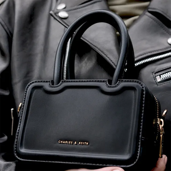 Túi Đeo Chéo Nữ Charles & Keith Perline Elongated Top Handle Bag Black CK2-30782297 Màu Đen