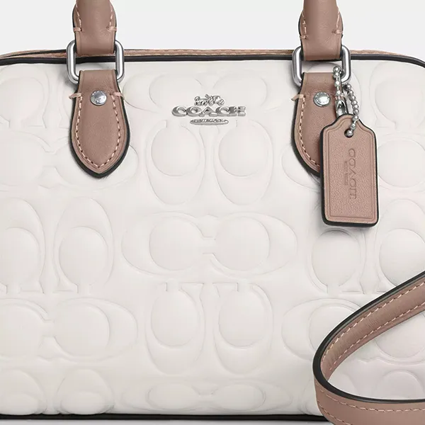 Túi Đeo Chéo Nữ Coach Mini Rowan Crossbody Bag In Blocked Signature Leather CY744 Màu Nâu Trắng - Túi xách - Vua Hàng Hiệu