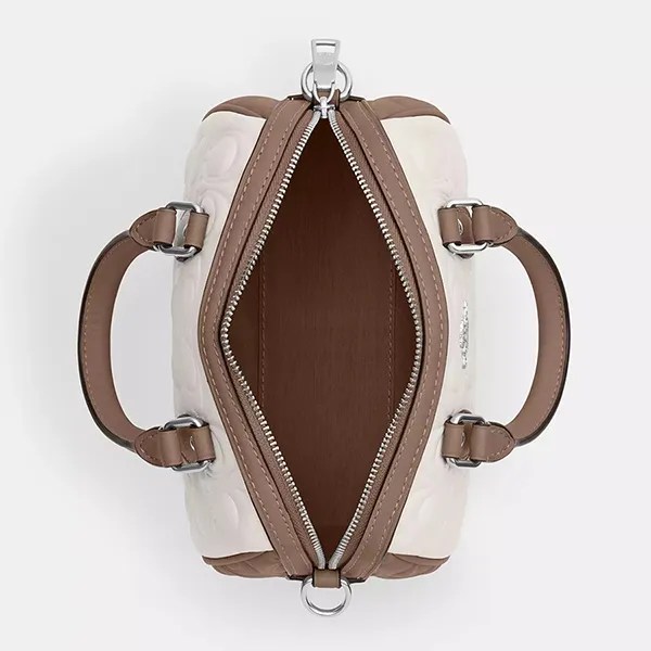Túi Đeo Chéo Nữ Coach Mini Rowan Crossbody Bag In Blocked Signature Leather CY744 Màu Nâu Trắng - Túi xách - Vua Hàng Hiệu