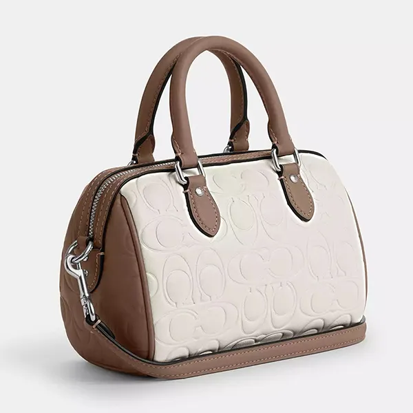 Túi Đeo Chéo Nữ Coach Mini Rowan Crossbody Bag In Blocked Signature Leather CY744 Màu Nâu Trắng - Túi xách - Vua Hàng Hiệu