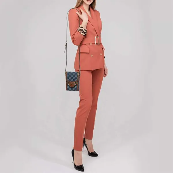 Túi Đeo Chéo Nữ Gucci GG Denim Mini Horsebit 1955 Crossbody Bag Màu Xanh Phối Nâu