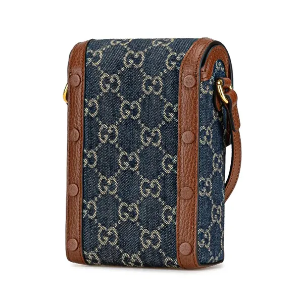 Túi Đeo Chéo Nữ Gucci GG Denim Mini Horsebit 1955 Crossbody Bag Màu Xanh Phối Nâu