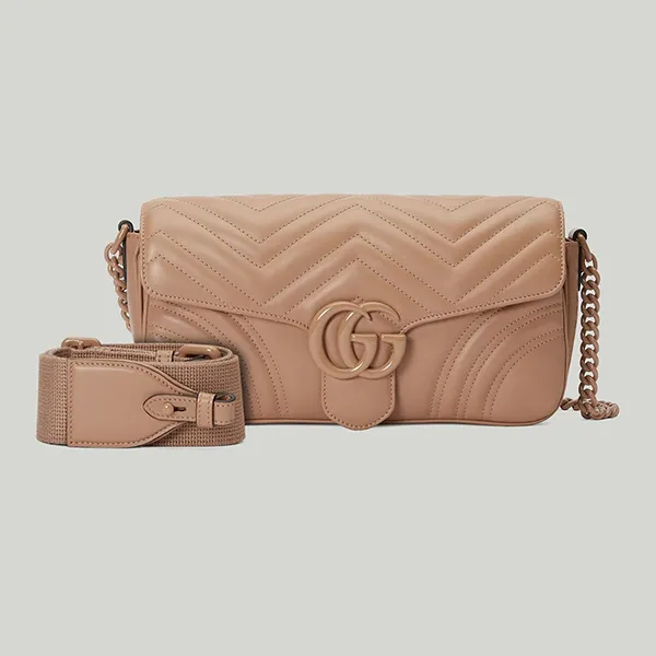 Túi Đeo Chéo Nữ Gucci GG Marmont Matelasse Shoulder Bag Rose Pink Màu Hồng Sữa