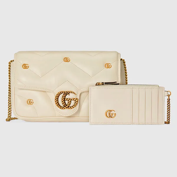Túi Đeo Chéo Nữ Gucci GG Marmont Mini Shoulder Bag Màu Trắng Kem (Kèm Ví Đựng Thẻ) - Túi xách - Vua Hàng Hiệu