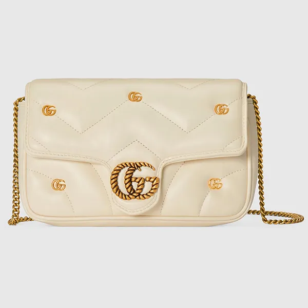 Túi Đeo Chéo Nữ Gucci GG Marmont Mini Shoulder Bag Màu Trắng Kem (Kèm Ví Đựng Thẻ) - Túi xách - Vua Hàng Hiệu