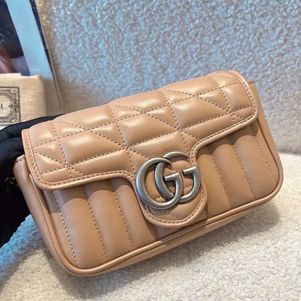 Túi Đeo Chéo Nữ Gucci GG Marmont Super Mini Matelasse Leather 476433DTD5N Màu Be Đậm - Túi xách - Vua Hàng Hiệu