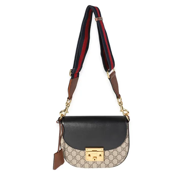Túi Đeo Chéo Nữ Gucci GG Supreme & Leather Padlock Medium Messenger Crossbody Bag Màu Be Phối Đen