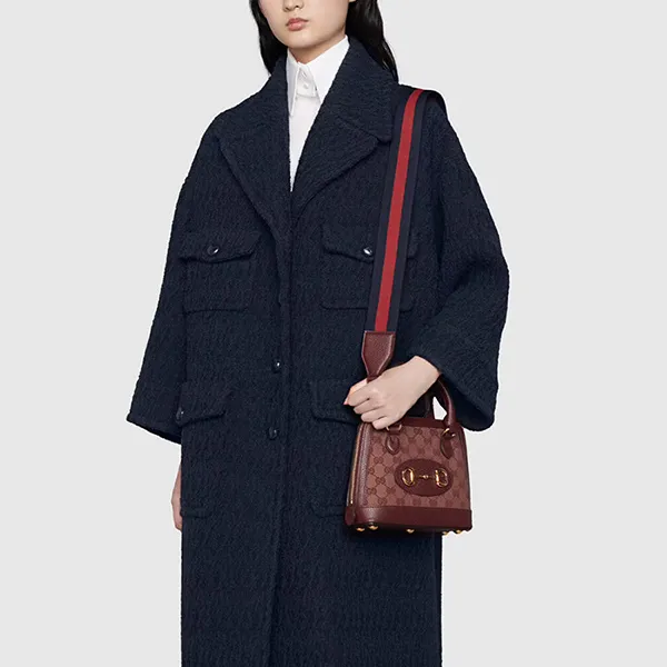 Túi Đeo Chéo Nữ Gucci Horsebit 1955 GG Supreme Hand Bag Leather Burgundy Màu Đỏ - Túi xách - Vua Hàng Hiệu
