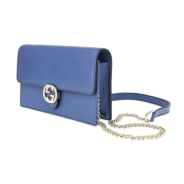 Túi Đeo Chéo Nữ Gucci Interlocking GG Leather Wallet On Chain Màu Xanh Blue - Túi xách - Vua Hàng Hiệu