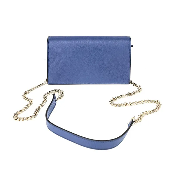 Túi Đeo Chéo Nữ Gucci Interlocking GG Leather Wallet On Chain Màu Xanh Blue - Túi xách - Vua Hàng Hiệu