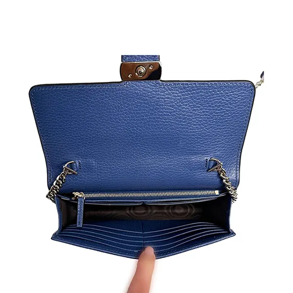 Túi Đeo Chéo Nữ Gucci Interlocking GG Leather Wallet On Chain Màu Xanh Blue - Túi xách - Vua Hàng Hiệu