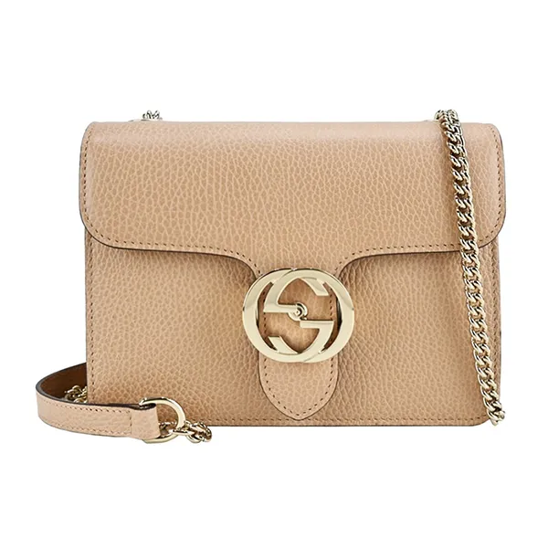 Túi Đeo Chéo Nữ Gucci Interlocking Leather Chain Crossbody Bag Màu Camel - Túi xách - Vua Hàng Hiệu