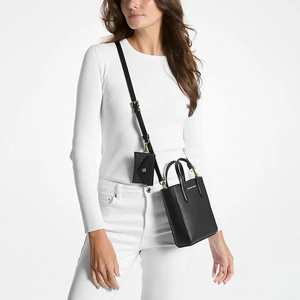 Túi Đeo Chéo Nữ Michael Kors MK Vincent Extra-Small Saffiano Leather With Logo And Card Case 35F4G2VC0T Màu Đen