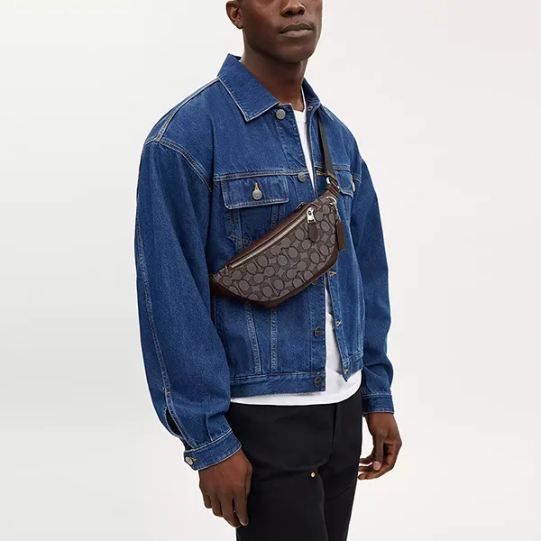 Túi Đeo Hông Nam Coach Warren Mini Belt Bag In Signature Jacquard CT871 Màu Nâu