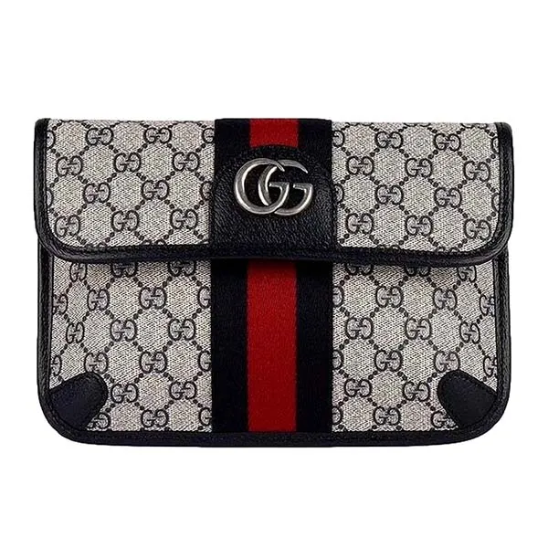 Túi Đeo Hông Nam Gucci Ophidia Supreme Flap Belt Bag Màu Xanh Xám
