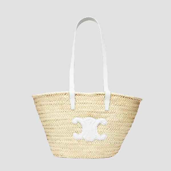 Túi Đeo Vai Celine Medium White Triomphe Classic Panier In Palm Leaves And Calfskin Màu Be - Túi xách - Vua Hàng Hiệu