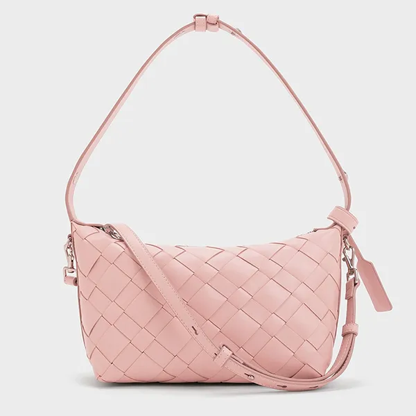 Túi Đeo Vai Nữ Charles & Keith CNK Ivette Woven Shoulder Bag Light Pink CK2-20151510 Màu Hồng - Túi xách - Vua Hàng Hiệu