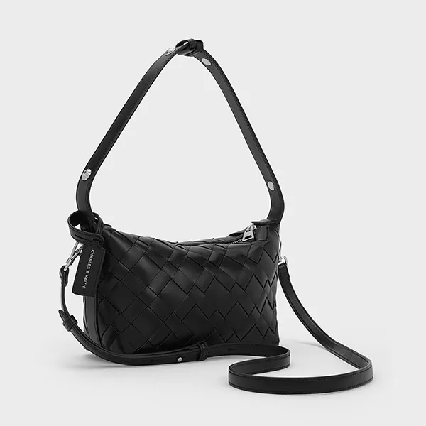 Túi Đeo Vai Nữ Charles & Keith CNK Ivette Woven Shoulder Bag Noir CK2-20151510 Màu Đen
