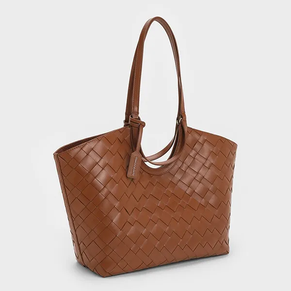Túi Đeo Vai Nữ Charles & Keith CNK Ivette Woven Tote Bag Chocolate CK2-30701583 Màu Nâu