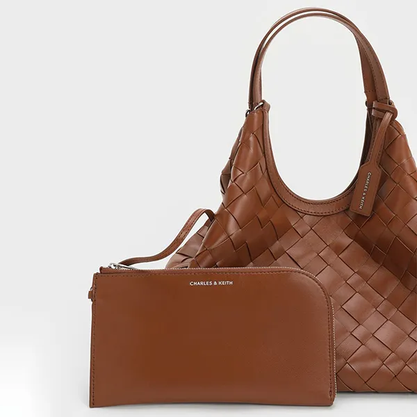 Túi Đeo Vai Nữ Charles & Keith CNK Ivette Woven Tote Bag Chocolate CK2-30701583 Màu Nâu