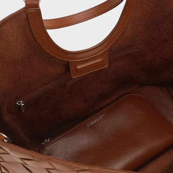 Túi Đeo Vai Nữ Charles & Keith CNK Ivette Woven Tote Bag Chocolate CK2-30701583 Màu Nâu