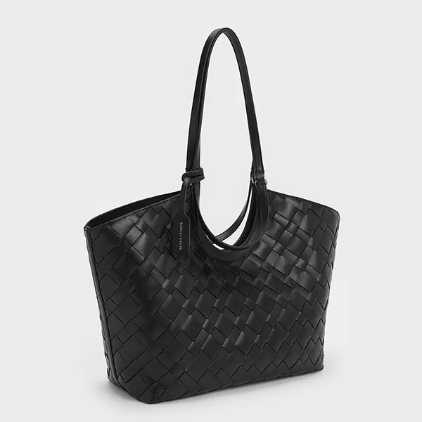 Túi Đeo Vai Nữ Charles & Keith CNK Ivette Woven Tote Bag Noir CK2-30701583 Màu Đen