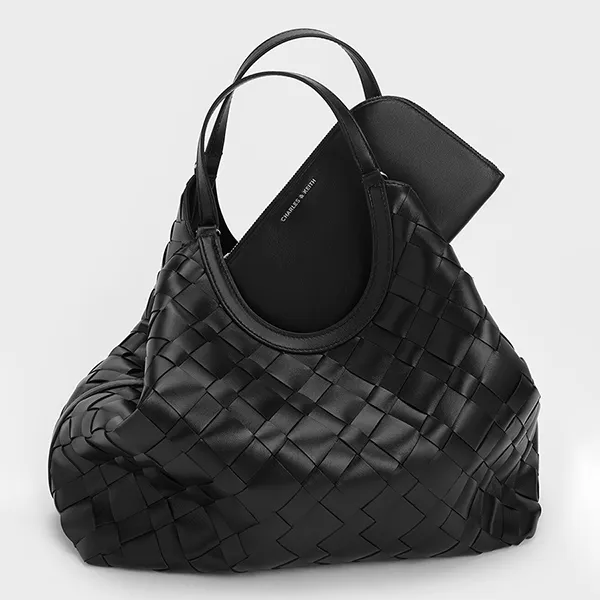 Túi Đeo Vai Nữ Charles & Keith CNK Ivette Woven Tote Bag Noir CK2-30701583 Màu Đen