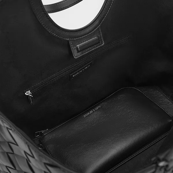 Túi Đeo Vai Nữ Charles & Keith CNK Ivette Woven Tote Bag Noir CK2-30701583 Màu Đen