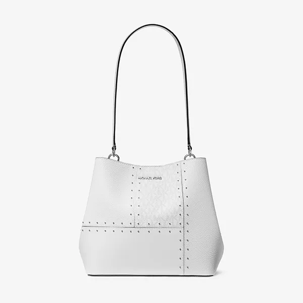 Túi Đeo Vai Nữ Michael Kors MK Pratt Medium Studded Patchwork And Signature Logo Shoulder Bag 35R5S3FS2Y Màu Trắng Ngà