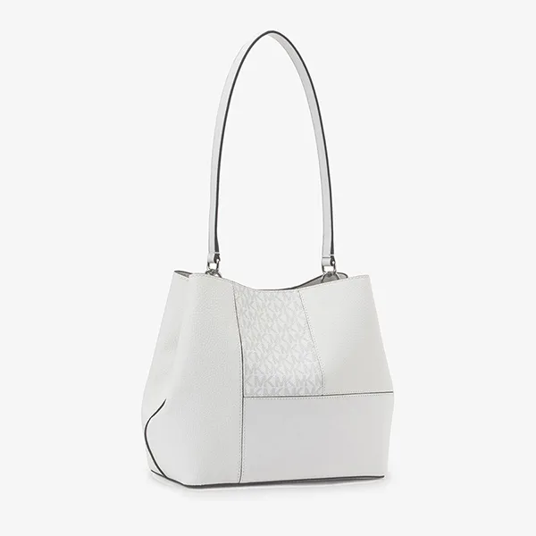 Túi Đeo Vai Nữ Michael Kors MK Pratt Medium Studded Patchwork And Signature Logo Shoulder Bag 35R5S3FS2Y Màu Trắng Ngà