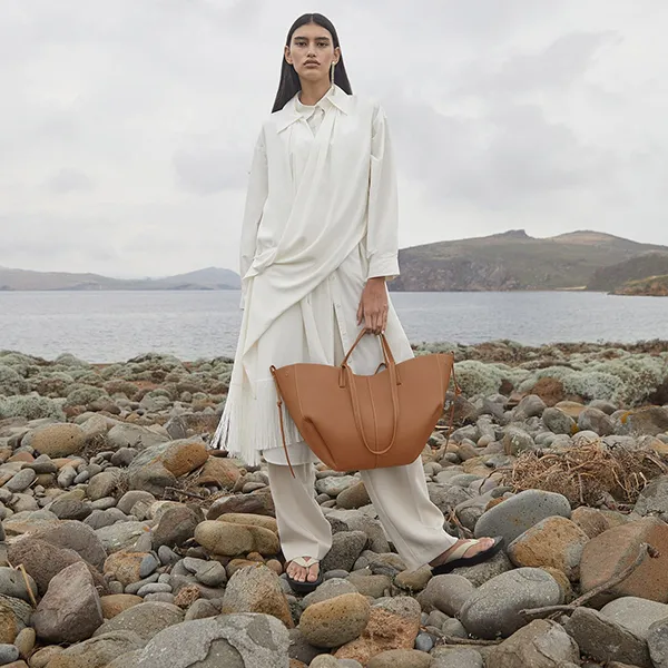 Túi Đeo Vai Nữ Polène Cyme Edition Regular Textured Camel Shoulder Bag Màu Nâu N-QL