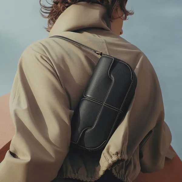 Túi Đeo Vai Nữ Polène Osmo Edition Smooth Black With Ecru Stitching Màu Đen - Túi xách - Vua Hàng Hiệu
