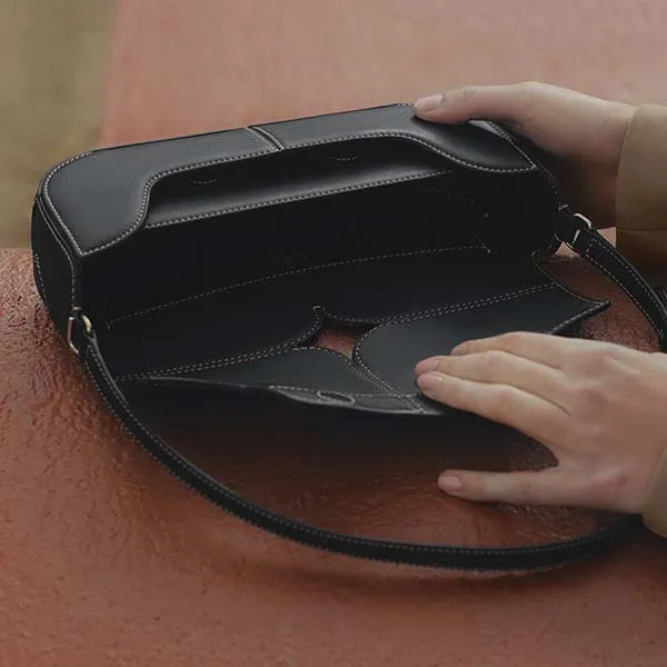 Túi Đeo Vai Nữ Polène Osmo Edition Smooth Black With Ecru Stitching Màu Đen - Túi xách - Vua Hàng Hiệu