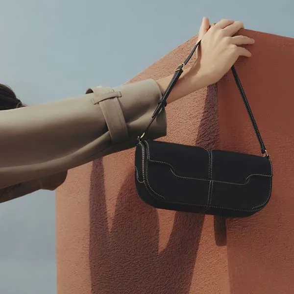 Túi Đeo Vai Nữ Polène Osmo Edition Smooth Black With Ecru Stitching Màu Đen - Túi xách - Vua Hàng Hiệu