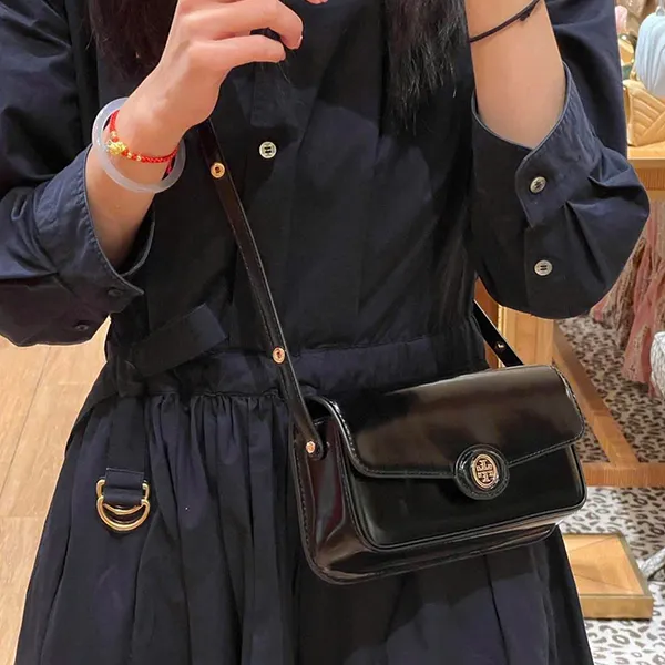 Túi Đeo Vai Nữ Tory Burch Robinson Spazzolato Black Shoulder Bag Màu Đen